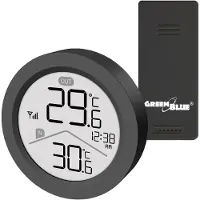 Greenblue draadloos weerstation, binnen- en buitentemperatuur, klok, keuze uit °C / °F, bereik tot 60 m, zwart, GB162 B