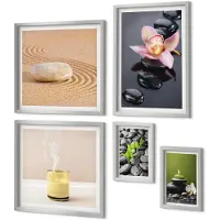 Coloray 4-Delige Schilderij Set - Rustgevende Zen-thema's met stenen en orchideeën - 50 x 50 cm, 20 x 30 cm en 40 x 60 cm - Wanddecoratie - Moderne Interieurdecoratie - Moderne Wanddecoratie