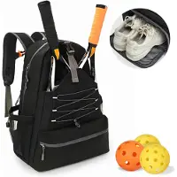 VHV - Tennisrugzak - Waterdichte tennistas voor 2 rackets - Met apart schoenenvak en ruime opbergvakken - Unisex sporttas voor dames en heren - Zwart