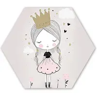 MuchoWow Hexagon wanddecoratie - Kunststof Wanddecoratie - Hexagon Schilderij - Prinses - Bloemen - Kroon - Meisje - Sterren - 120x103 cm