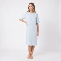Fine woman Nachthemd - Slaapkleed - Pyjama - Blauw - Gestreept - Katoen - Maat XL