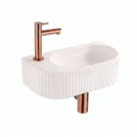 Qeramiq Fuente fonteinset – halfrond – 40x22x12 cm – keramiek linnen – kraangat links – geribbeld SW1449880/SW799406/SW799404/SW970033