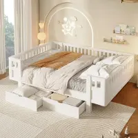 STILVORA Bed 140x200 Cm - Kinderbed Met Hoge Uitvalbeveiliging En Twee Lades - Platformbed Voor Kinderkamer - Hout En Mdf - Wit Zonder Matras