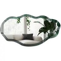 Wallfluent Groene Elegantie Spiegel - Groen Stijlvolle Wandspiegel - Organische Spiegel - Woonkamer, Kantoor, Slaapkamer - Klassiek - 45x90 cm - Totale afmeting 52x97 cm