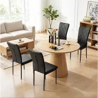 OKWISH Eetkamerstoel Set Van 4 Zwart Vintage Kunstleer Met Hoge Rugleuning En Gewatteerde Zitting Voor Eetkamer Of Woonkamer Metaal