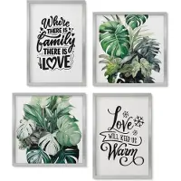 Wallfluent 4-Delige Schilderij Set - Familieliefde, warmte thuis, bladeren, planten, aquarel - 40 x 40 cm en 40 x 60 cm - Wanddecoratie - Muurdecoratie - Woonkamer - Interieur Decoratie
