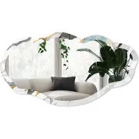 Wallfluent Marmeren Accent Spiegel - Wit Stijlvolle Wandspiegel - Organische Spiegel - Woonkamer, Badkamer, Kantoor - Abstract - 45x90 cm - Totale afmeting 52x97 cm