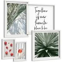 Tulup 4-Delige Schilderij Set - Boho-stijl met plantmotieven en tropisch fruit. - 50 x 50 cm, 20 x 30 cm en 40 x 60 cm - Decoratieve Schilderijen - Wanddecoratie - Hal - Interieur Decoratie