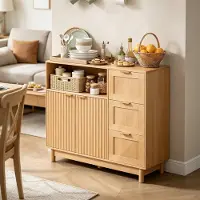 MODFU - Keukenkast - Sideboard - Open Vak - 3 Lades - Deuren - Houtlook - 90 Cm