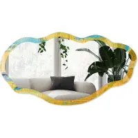 Wallfluent Kleurimpuls Spiegel - Geel Strakke Rechthoekige Spiegel - Organische Spiegel - Woonkamer, Kantoor, Hal - Abstract - 45x90 cm - Totale afmeting 52x97 cm