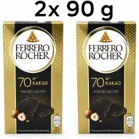 Ferrero Rocher Pure Chocoladereep 70% Cacao met Hazelnoot 2 x 90 g | Luxe Pure Chocolade | Premium Chocoladerepen met Hazelnoten