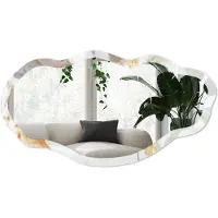 Wallfluent Marmerpatroon Spiegel - Wit Stijlvolle Wandspiegel - Organische Spiegel - Woonkamer, Badkamer, Kantoor - Minimalistisch - 45x90 cm - Totale afmeting 52x97 cm