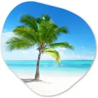 MuchoWow Organische wanddecoratie 40x40 cm - Organisch schilderij Palmboom - Strand - Zee - Zomer - Muurdecoratie woonkamer - Kamer decoratie - Schilderijen - Muurcirkel aesthetic