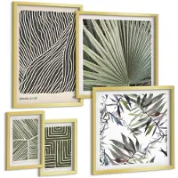 Tulup 5-Delige Schilderij Set - Plantenpatronen in een minimalistische stijl voor interieurs - 50 x 50 cm, 20 x 30 cm en 40 x 60 cm - Stijlvolle Wanddecoratie - Interieur - Muurdecoratie