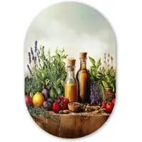 MuchoWow Muurovaal 60x90 cm - Ovale wanddecoratie Stilleven - Kruiden - Specerijen - Fruit - Kleurrijk - Ovalen schilderij - Muurdecoratie woonkamer - Kamer decoratie - Schilderijen - Wandcirkel