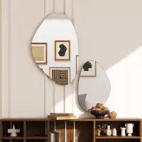OKWISH Wandspiegel Set Van 2 70 X 46 Cm En 49,5 X 31 Cm Metalen Lijst Kieselvorm Zwart Voor Woonkamer Slaapkamer Hal