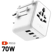 FIXED Voyager 70W Reisadapter Wit – Universele Laadadapter voor EU/UK/USA/AUS met 3x USB-C en 2x USB-A Poorten | GaN Technologie | Power Delivery