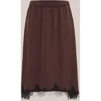 We fashion - Dames midi rok met satijnen look en kant - Curve - Regular fit - Donkerbruin - Plus Size Maat: 44