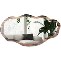 Wallfluent Houten Muur Spiegel - Bruin Stijlvolle Wandspiegel - Organische Spiegel - Woonkamer - Rustiek - 45x90 cm - Totale afmeting 52x97 cm