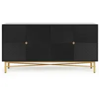 OKWISH Dressoir Kast - 160 x 40 x 82 cm - 4 Deuren - Grote Opbergruimte Voor Woonkamer Eetkamer of Slaapkamer - Zwart