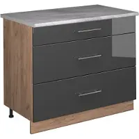 Vicco Keukenonderkast Fame-Line, Antraciet Hoogglans/Goudkleurig Eiken, 100 cm, WB Marmer