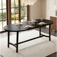 OKWISH Eettafel - 180x80x75 cm - Voor 6 Tot 8 Personen - Afgeronde Hoeken - Modern Design - MDF En IJzer Zwart