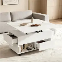 STILVORA Salontafel - Hoogte Verstelbaar Met Opbergruimte En Rollen - Woonkamer En Thuiswerk - Spaanplaat - Wit - 100x50x52 Cm