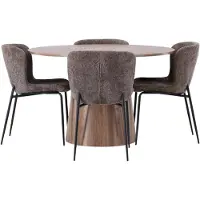 Ebuy24 Lanzo eethoek eettafel naturel 4 stoelen bouclé bruin.