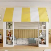 OKWISH Hoogslaper 90x200 cm - Hemelbed Met Open Opbergruimte - Kinderbed In Landhuisstijl - Houten Look - Zonder Matras - Wit
