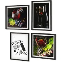 Coloray 4-Delige Schilderij Set - Wijnglazen Met Druiven En Een Opschrift Over Wijn. - 40 x 40 cm En 40 x 60 cm - Wanddecoratie - Woonkamer Decoratie