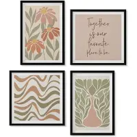 Wallfluent 4-Delige Schilderij Set - Pastelkleurige Bloemenillustraties Abstracte Belettering - 40 x 40 cm En 40 x 60 cm - Stijlvolle Muurdecoratie - Kantoor - Interieur Decoratie