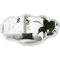 Wallfluent Grijsblauw Spiegel - Blauw Moderne Rechthoekige Wandspiegel - Organische Spiegel - Kantoor, Woonkamer, Slaapkamer - Minimalistisch - 45x90 cm - Totale afmeting 52x97 cm