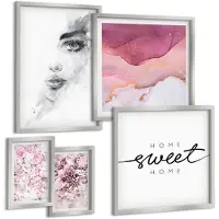 Tulup 4-Delige Schilderij Set - Vrouwenportretten en bloemcomposities in pastel. - 50 x 50 cm, 20 x 30 cm en 40 x 60 cm - Decoratieve Schilderijen - Wanddecoratie - Hal - Moderne Wanddecoratie