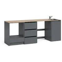 Vicco Keukenonderkast Viktor Antraciet/Goudkleurig Eiken met wastafel en kraan, Model 63447
