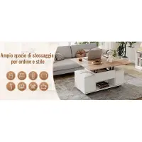 STILVORA Salontafel - Hoogteverstelbaar En Opklapbaar Met Opbergruimte En 4 Krukken - Voor Woonkamer En Werken - Spaanplaat - 100x100x63,5 Cm - Wit;Natuurlijk