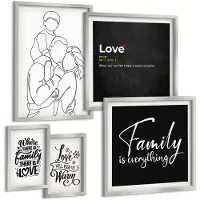 Tulup 4-Delige Schilderij Set - Familiewaarden van liefde en verbondenheid in een minimalistische stijl - 50 x 50 cm, 20 x 30 cm en 40 x 60 cm - Muurdecoratie - Decoratieve Schilderijen - Wohnzimmer