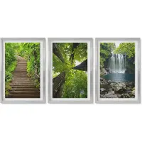 Wallfluent 4-Delige Schilderij Set - Bospad met waterval en groene vegetatie - 40 x 60 cm - Wanddecoratie - Moderne Interieurdecoratie - Interieur Decoratie