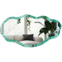 Wallfluent Groene Abstractie Spiegel - Groen Stijlvolle Wandspiegel - Organische Spiegel - Woonkamer, Kantoor, Slaapkamer - Abstract - 45x90 cm - Totale afmeting 52x97 cm