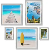 Wallfluent 4-Delige Schilderij Set - Kustlandschappen met stranden en turquoise wateren - 50 x 50 cm, 20 x 30 cm en 40 x 60 cm - Muurdecoratie - Wanddecoratie - Hal - Woonkamer Decoratie