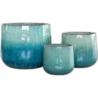 Ptmd Novii Blue Ceramic Glazed Pot Set Of 3 Round