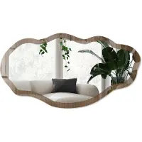 Wallfluent Houten Planken Spiegel - Bruin Rechthoekige Spiegel Met Modern Design - Organische Spiegel - Woonkamer - Rustiek - 45x90 cm - Totale afmeting 52x97 cm