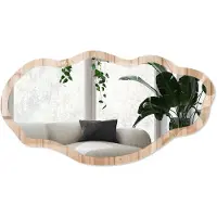 Wallfluent Houten Patroon Spiegel - Beige Moderne Rechthoekige Wandspiegel - Organische Spiegel - Woonkamer - Rustiek - 45x90 cm - Totale afmeting 52x97 cm