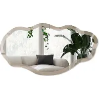 Wallfluent Lichtbruin Spiegel - Bruin Stijlvolle Wandspiegel - Organische Spiegel - Woonkamer - Minimalistisch - 45x90 cm - Totale afmeting 52x97 cm