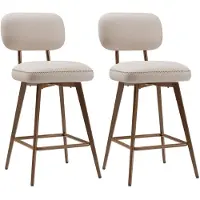 COLAMY - Set van 2 draaibare barkrukken van PU-kunstleer - toonbankhoogte - modern midden-eeuws design - met lage rugleuning en metalen onderstel - geschikt voor keukeneilanden - beige