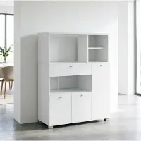 STILVORA Keukenkast Vrijstaand Met Open Vakken Lade En Deuren - Modern Opbergmeubel Met Aluminium Handgrepen - Wit - 90 X 40 X 120 Cm
