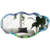 Wallfluent Vlinderenergie Spiegel - Blauw Rechthoekige Spiegel Voor Interieur - Organische Spiegel - Slaapkamer, Woonkamer, Kantoor - Illustratief - 45x90 cm - Totale afmeting 52x97 cm