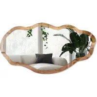 Wallfluent Houtstructuur Spiegel - Bruin Moderne Rechthoekige Wandspiegel - Organische Spiegel - Woonkamer - Rustiek - 45x90 cm - Totale afmeting 52x97 cm