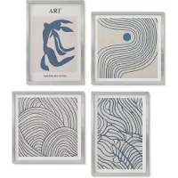 Wallfluent 4-Delige Schilderij Set - Abstracte lijnen in tinten blauw en beige. - 40 x 40 cm en 40 x 60 cm - Wanddecoratie - Woonkamer Decoratie - Interieur Decoratie