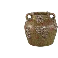 Ptmd Deisy Green Ceramic Jar With Handles Rough Coral S