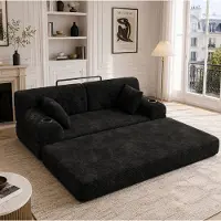 STILVORA Slaapbank 168 x 80 x 81 Cm - 2-Zits Met Hoge Rugleuning, 2 Bekerhouders En 4 Zijvakken - Voor Woonkamer En Kleine Ruimtes - Cord Zwart